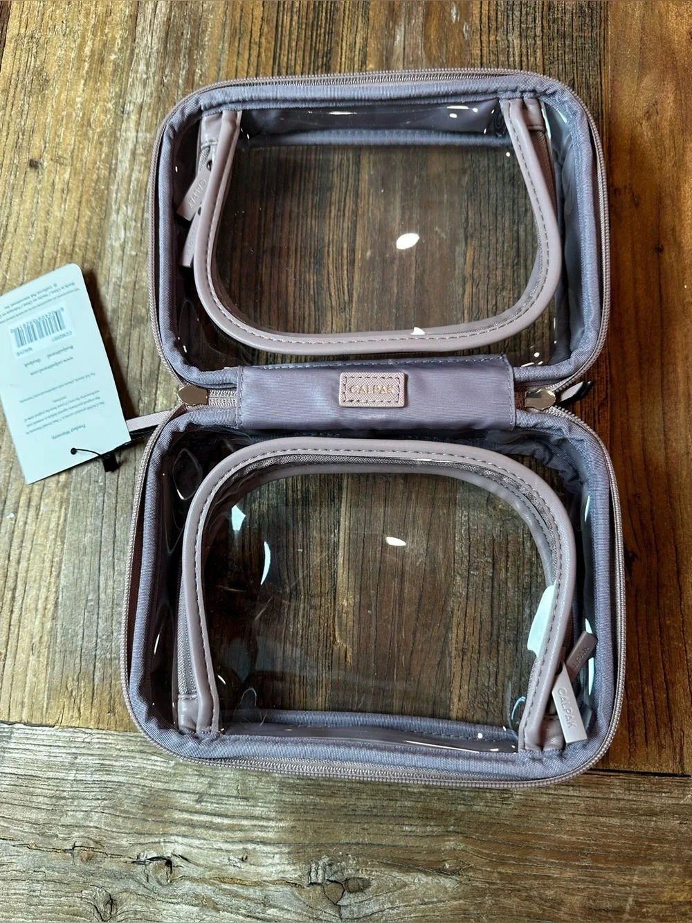 Calpak Clear Cosmetic Case with Dusty Mauve Trim